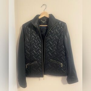 Cole Haan Black Leather Jacket with Quilted Pattern